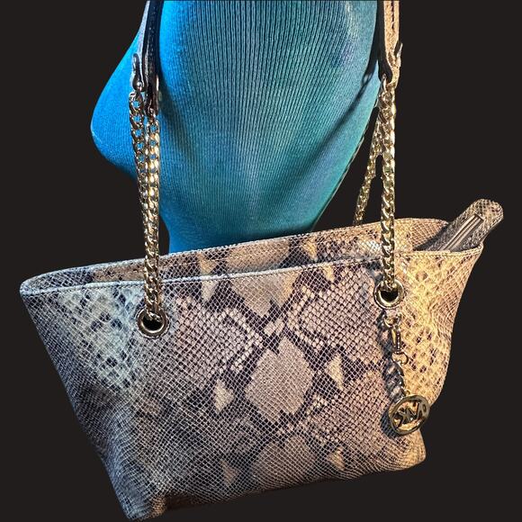 Michael Kors Python Snakeskin Jet Set Tote /Goldtone Chain Straps & Hardware - Picture 2 of 13